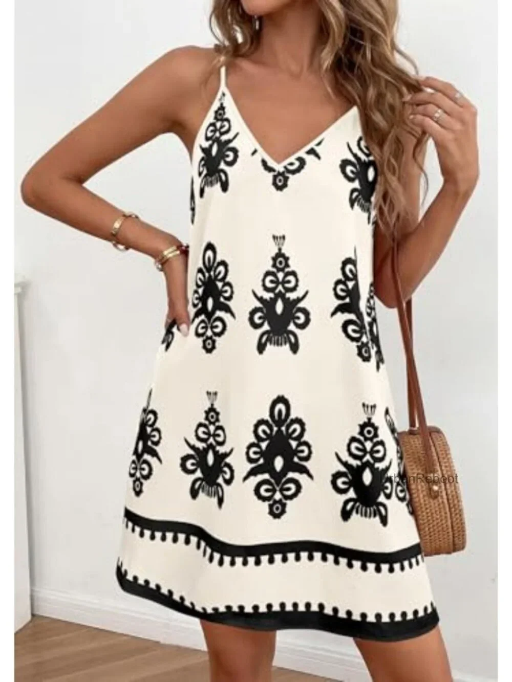 Women's Floral Spaghetti Strap Boho Mini Sundress Sleeveless